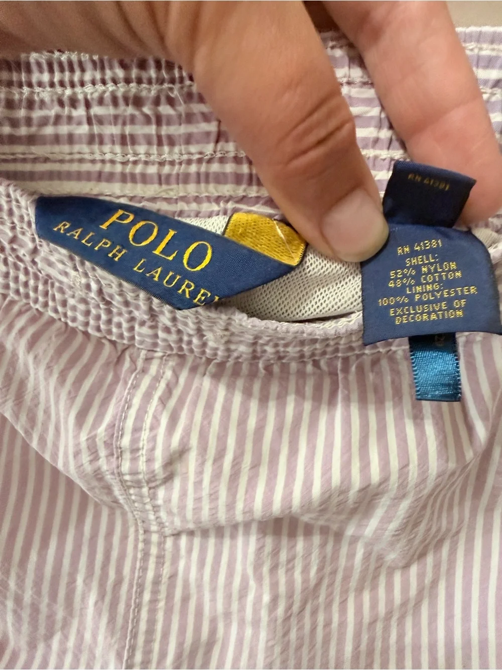 Polo Ralph Lauren Men's Swim Shorts Swimsuit Seersucker Pony Logo Purple White S